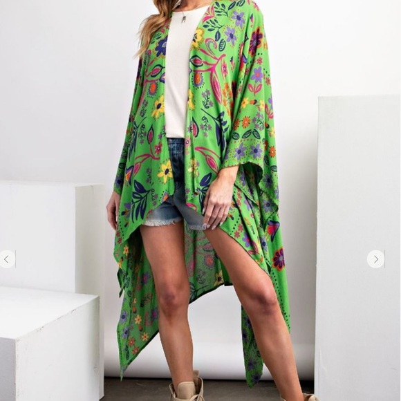 easel Jackets & Blazers - Easel Green Floral Cape